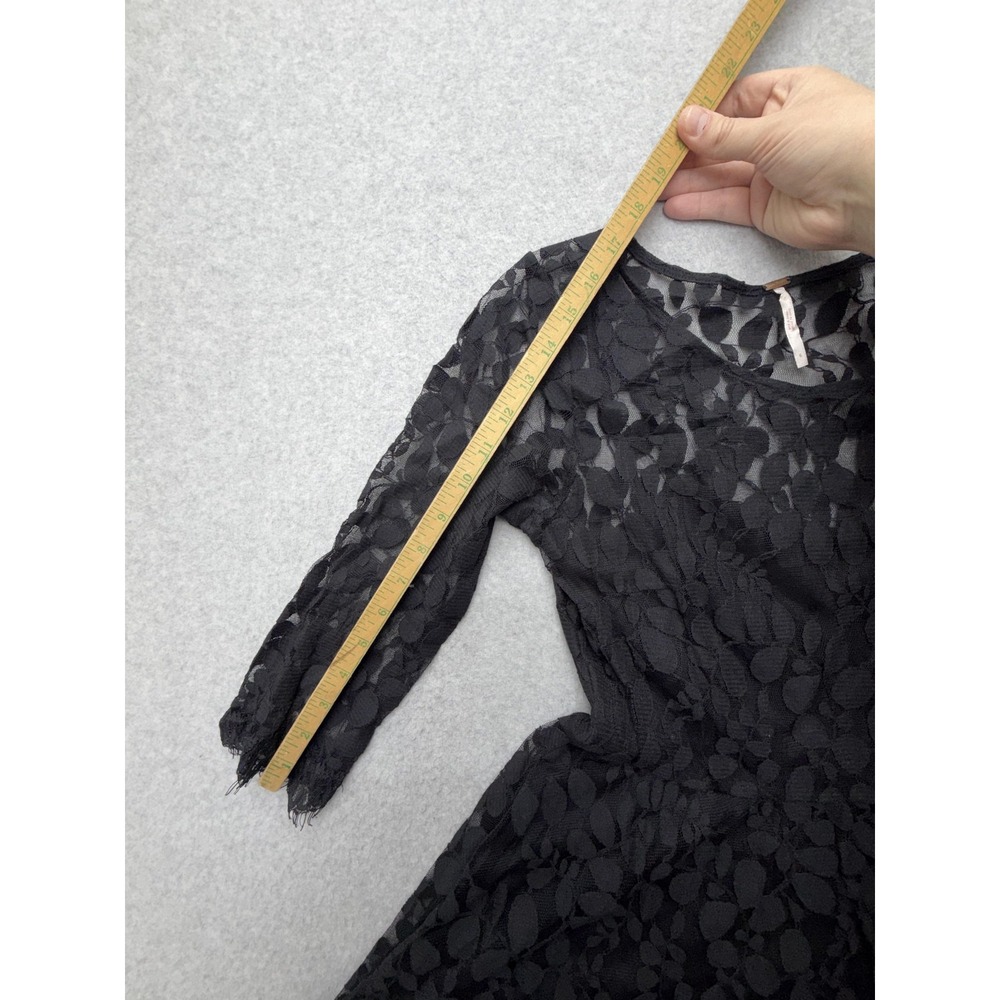 Free People Dress Womens 6 Black Lace Floral Fit & Flare Mini 3/4 Sleeve Lined - Picture 6 of 8